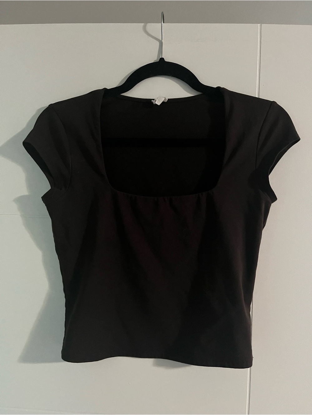 Garage Dark Brown Square Neck Cap-Sleeve Crop Top